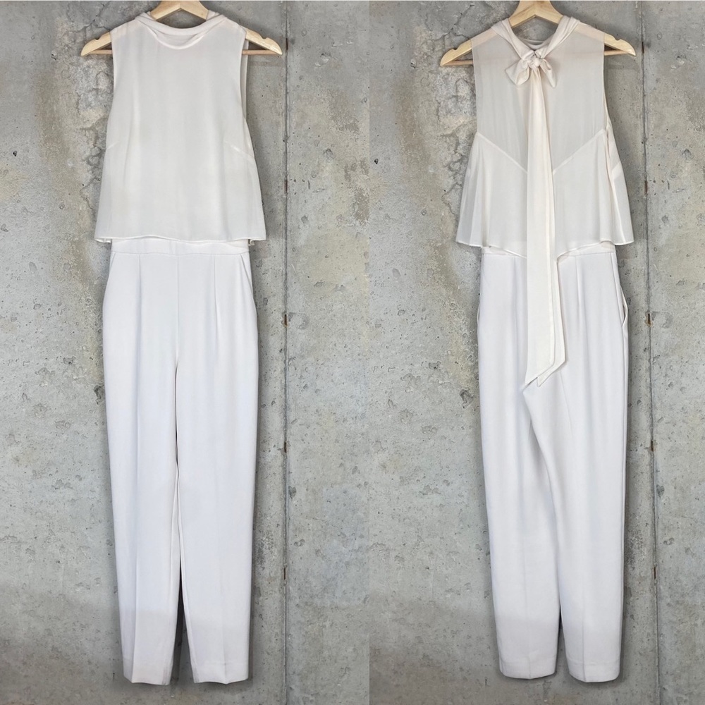 Reiss ivory off white sleeveless jumpsuit loose flowy sheer top xs 0